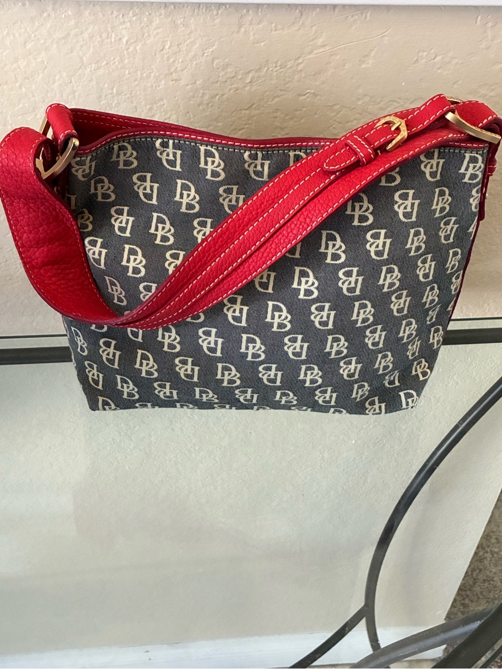 Dooney & Bourke Logo Shoulder Bag with Red leather.